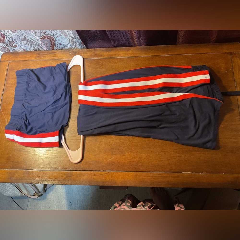Fashion Nova Dark Blue Joggers with Red Stripes